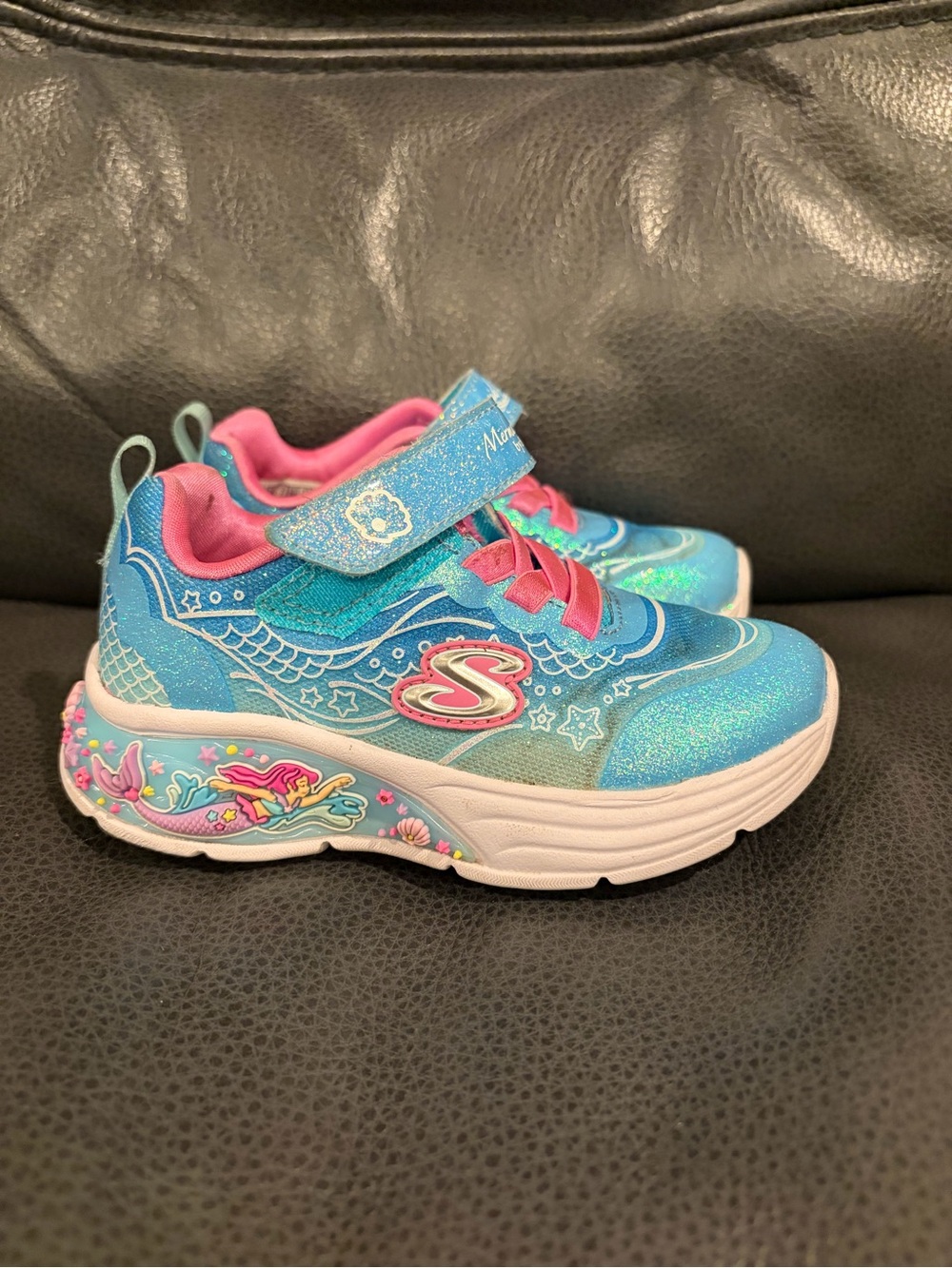 Skechers Kids Blue Glitter Mermaid Sneakers with Pink Accents